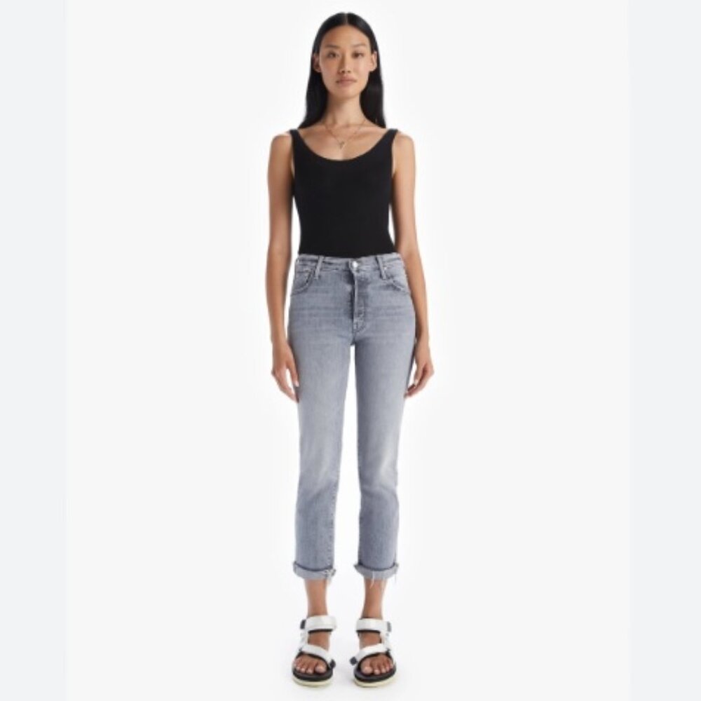 MOTHER Light Gray Cropped Ankle Jeans